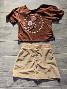 Girls BELLE du JOUR Outfit top & skirt Size Small Flowers "It's A Good Day" - Picture 1 of 10