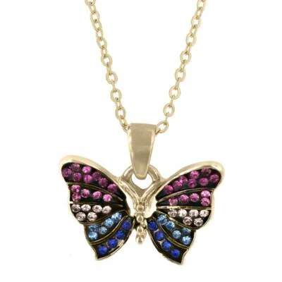 Crystal Kingdom Multi-Color Butterfly Pendant Necklace 15-17" Chain Jewelry Box - Image 1 of 4