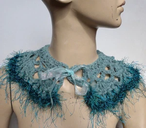 HECHO A MANO CUELLO BUFANDA CAPELET GRIS verde CALENTADOR DE CUELLO CROCHET REGALO ESPECIAL - Imagen 1 de 12