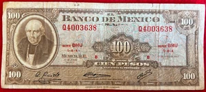 1972 Mexico 100 Pesos Miguel Hidalgo Banknote Paper Money ABN SERIE BMU K4003638 - Picture 1 of 2