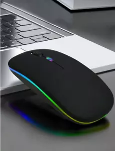 Low Profile RGB Light Silent Wireless Mouse, Gaming/PC Mouse - New - Black- - Picture 1 of 4