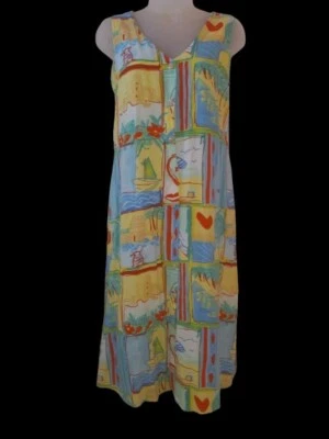 Vintage Jams World Rayon Heart Sailboat Button Down Sleeveless Pocket Dress S - Image 1 of 4