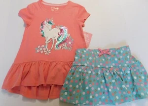 Cynthia Rowley Girl Top Skort Coral Blue Size XS/4 Unicorn Sequins Ruffle NEW - Picture 1 of 9