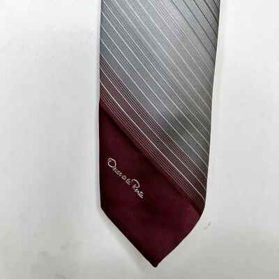 Corbata vintage Oscar De La Renta para hombre años 70 borgoña y gris a rayas firma Foto 1 de 4