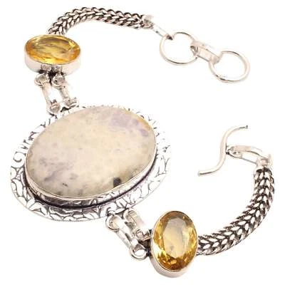 Mookaite Jasper Gemstone Silver Plated Bracelet Handmade Jewelry Gift 20 Gms - Image 1 of 3