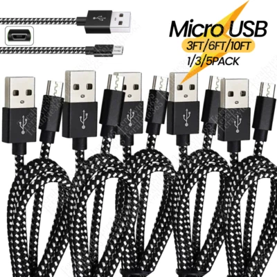 Lot Braided Micro USB to USB A Cable Android Charger Cord For Samsung Google LG - Image 1 of 4