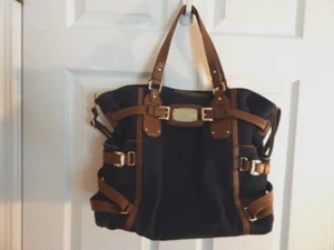 Michael Kors Navy Canvas Gansevoort Shoulder Tote Bag Handbag - Picture 1 of 12
