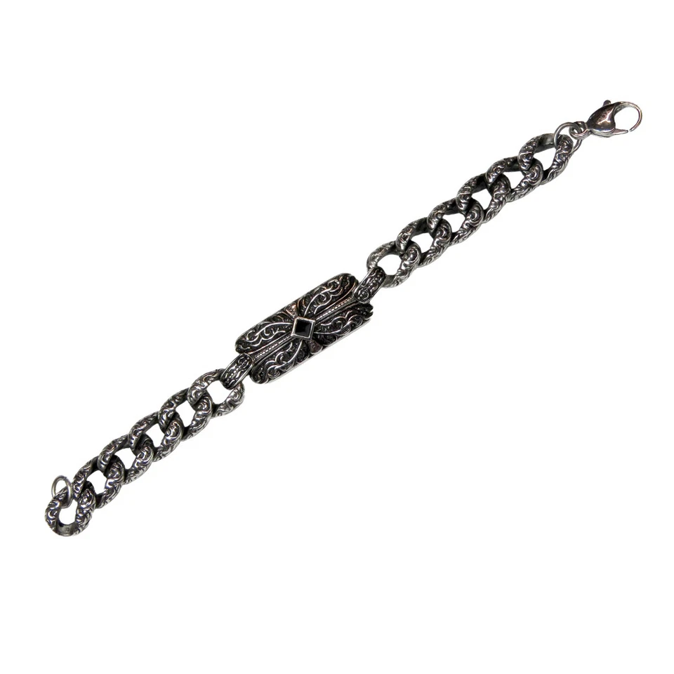 Pulseira masculina de aço inoxidável envelhecida - Imagem 1 de 4