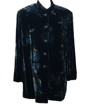 Abrigo Kate Hill Terciopelo 20W Negro Azul Floral Bolsillos Boho Bruja Vacaciones Gótico Foto 1 de 4