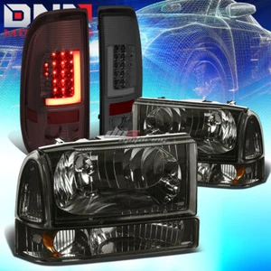 SMOKED LENS 3D LED CHROME TAIL LIGHT+SMOKED AMBER HEADLIGHT FIT 99-04 SUPER DUTY - Picture 1 of 12