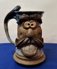 Ugly Face Mug Stein Mustache Man Vintage American Studio Pottery Folk Art