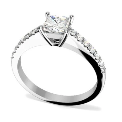 0.75 Ct Princess Cut Lab Created Diamond Engagement Wedding Ring 14K White Gold - Image 1 of 4