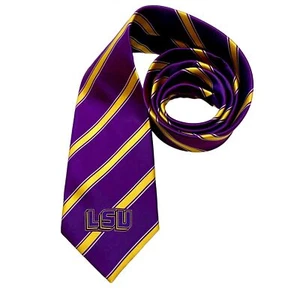 LSU Tigers Logo Neck Tie Satin Purple & Gold Diagonal Stripe NCAA College Sports - Picture 1 of 5