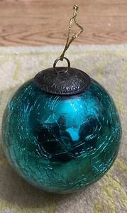 Antike Aqua deutsche Kugel Crackle Quecksilber Glas Freundschaft Kugel Ornament 4,5" - Bild 1 von 5
