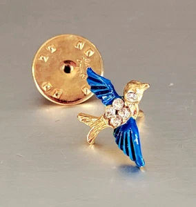 Vintage Bluebird of Hap...Blue Enamel, Rhinestones~ Ballou Regd ~Figural Tac Pin - Picture 1 of 9