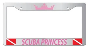 Chrome License Plate Frame SCUBA PRINCESS (PINK) w/FLAGS Auto Accessory 1226 - Picture 1 of 1