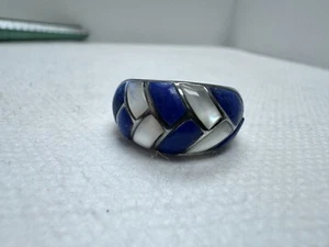 S&G Sterling 925 silver ring w/ zip zap moonstone Lapis lazuli SZ 7.25 6.5G - Picture 1 of 16