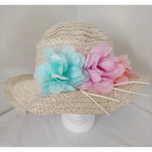 Elli By Capelli Girl's Floral Sparkly Wicker Style Sun Hat Size Girl's OSFM - Picture 1 of 8