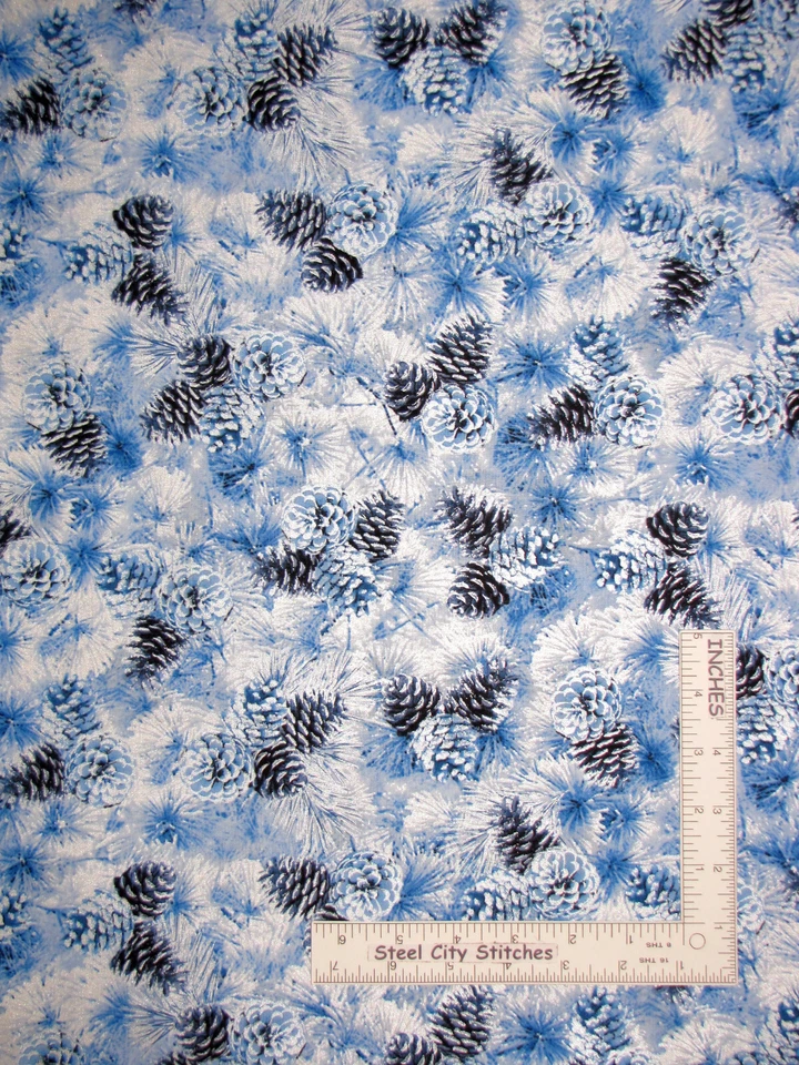 Tela de cono de pino de Navidad por yarda inviernos detalles de perlas algodón de Benartex Foto 1 de 1