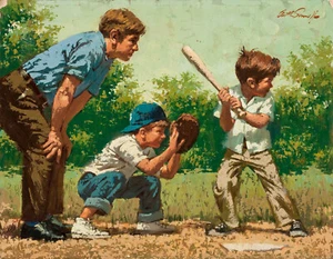 Arthur Sarnoff - Sandlot Sluggers, Kids Baseball 1950s Signed - 17" x 22" Print - Picture 1 of 1