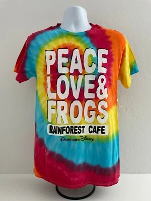 NWT Rainforest Cafe Size M Peace Love & Frogs Tie Dye Short Sleeve T Shirt - Image 1 of 4