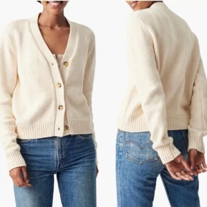 Faherty Made in Italy V-Neck Button Front Cuddle Sweater Cardigan Natural SZ S - Picture 1 of 20