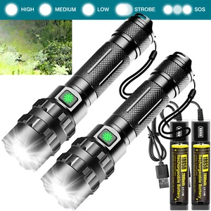 Confezione 2 Torcia LED Super Luminosa 990000LMS Ricaricabile Tattica P50 Torcia Lampada - Foto 1 di 14