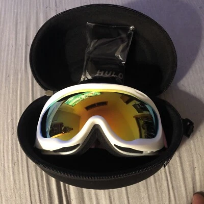 NUEVO Hulodis Snowboard Esquí Gafas Motocross Lente Dorada Borde Blanco Rosa Correa para la Cabeza Foto 1 de 2