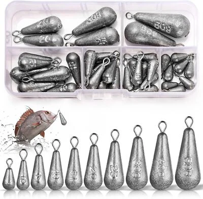 40 Stk Meeresblei Birnenblei mit Öse  Angelblei, Tropfenblei, Grundblei, Blei - Bild 1 von 4