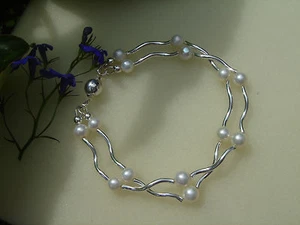Zuchtperlenarmband mit Sterlingsilber, zweireihig - Bild 1 von 12
