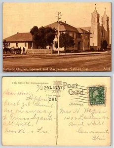 Salinas California CATHOLIC CHURCH CONVENT AND PARSONAGE Postcard R13 - Picture 1 of 1
