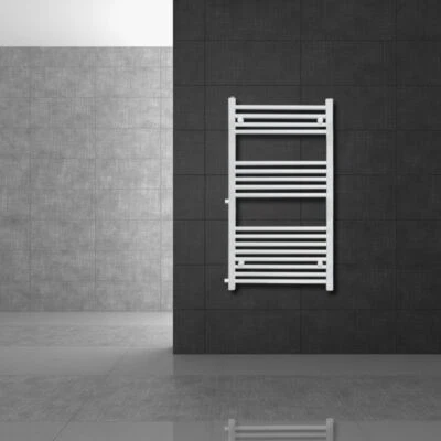 Radiateur sèche-serviette à eau chaude forme droite en acier blanc 50 x 120 cm - Photo 1/4