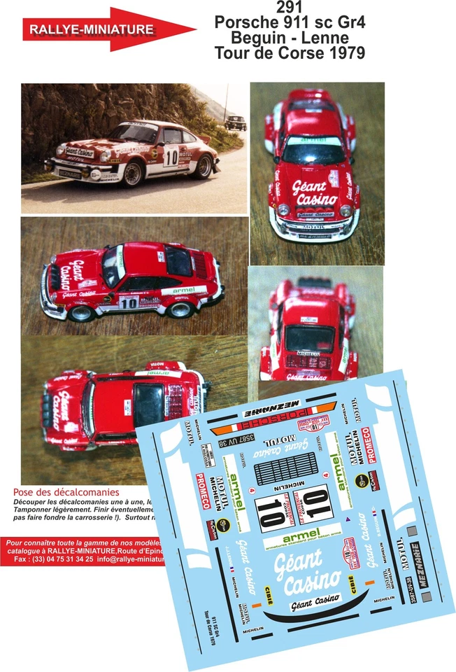 DECALS 1/43 REF 0291 PORSCHE 911 BEGUIN TOUR DE CORSE 1979 WRC RALLYE RALLY - Photo 1/1