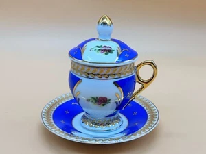 LG Limoges Porcelain blue chocolate cup, saucer and lid. - Picture 1 of 10