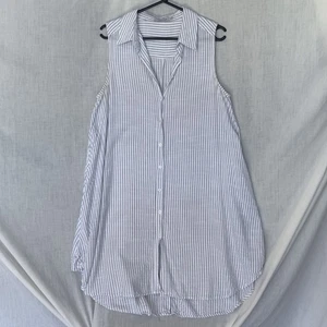 Pigeonhole Shirt Dress OS – Blue White Stripe 100% Cotton Sleeveless Button - Picture 1 of 8