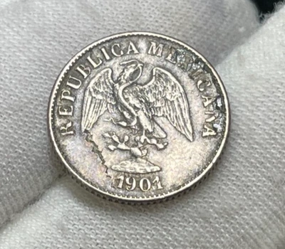 Moneda de plata de 10 centavos de México de 1901 de alto valor Foto 1 de 4