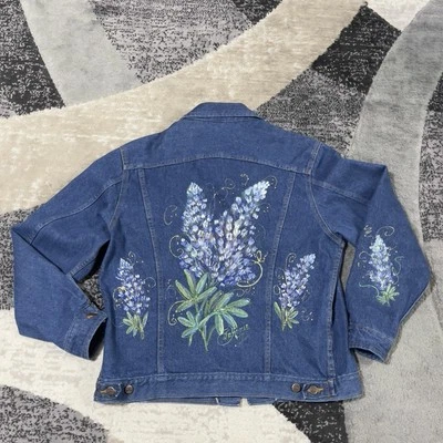VTG Dickies Bandera Denim Jacket Women Medium Blue Embroidered Floral Button USA - Image 1 of 4