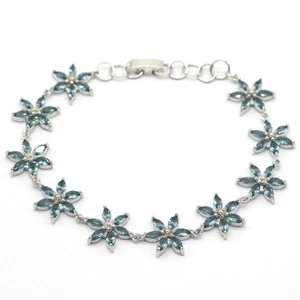 Elegante pulsera de plata topacio azul Londres con forma de flores 11,8 g 7,0-8,0 pulgadas - Imagen 1 de 2