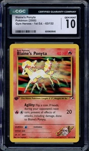 Pokemon CGC 10 Gem Mint 1st Ed. Gym Heroes Common Blaine's Ponyta 63/132 - Picture 1 of 2