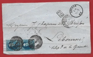 1862 DEVANT LETTRE  PAIRE 20 C BELGIQUE POUR FRANCE - Imagen 1 de 1