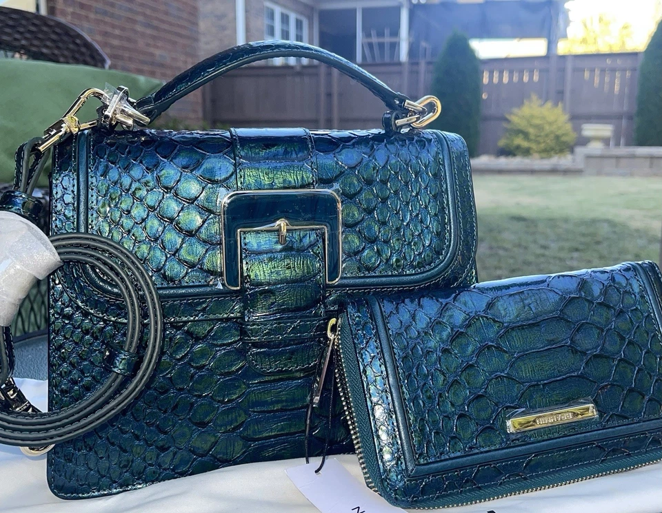 BRAHMIN SMALL HALLIE SATCHEL IN EVERGREEN KALOPSIA * SHIP