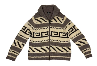 J Crew Western Cowichan Eagle Handknit Chunky Shawl Sweater Cardigan Large Rare - Image 1 of 4