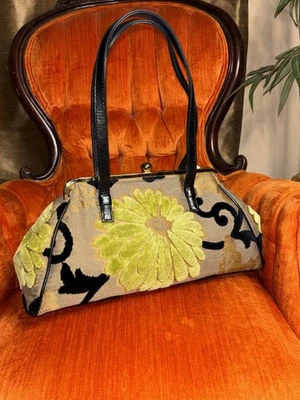 Bolso de Mano Glenda Gies Vintage Verde Negro Lima Herrajes Dorados y Correa de Cuero Foto 1 de 4