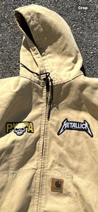 Vintage Carhartt Jacket USA Union Made J06WET Tan/beige Metal Music Patchwork - Picture 1 of 11
