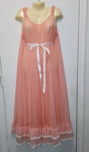 NEW VTG Miss Elaine M Pink Nightgown Sheer Chiffon Lace Long Sheer Full swing - Picture 1 of 19