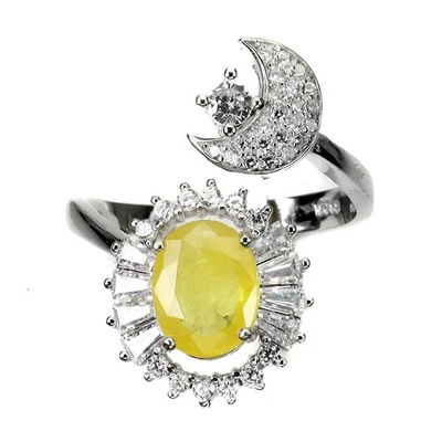Anello in argento sterling 925 zaffiro giallo ovale 9x7 mm gemma gioiello... - Immagine 1 di 4