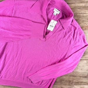 New J Crew Top Women L Pink Cotton Collared V-Neck Long Sleeve Sweater - Picture 1 of 11