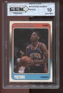 1988-89 Dennis Rodman Fleer #43 Gem Mint 10 RC Rookie Detroit Pistons - Picture 1 of 2