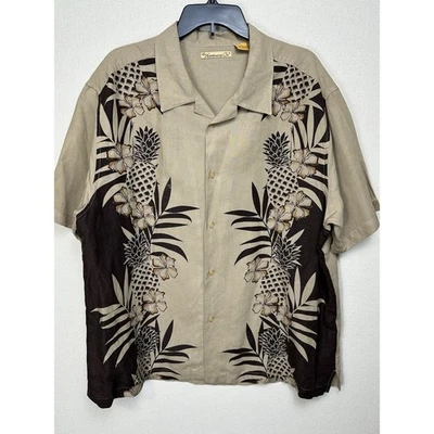 Camisa para hombre The Havanera Co 2XL estilo hawaiano mezcla de lino marrón tostado tropical Foto 1 de 4