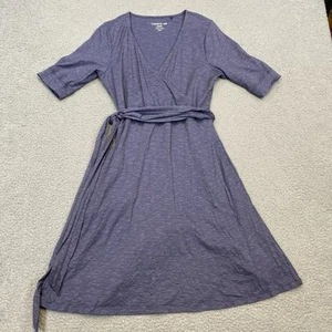 Toad & Co Dress Women's M Blue Gray Fit Flare Knit Wrap V Neck Belted Pockets - Picture 1 of 9
